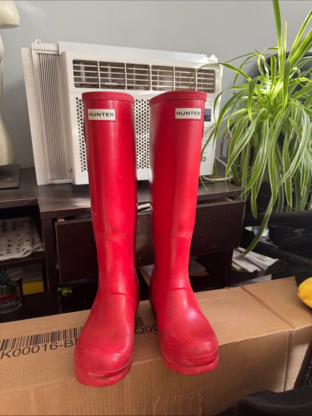 Hunter Bright Red Tall Rubber Rain Boots